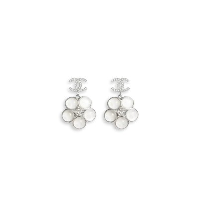 CHANEL STAR FLOWER CRYSTAL EARRINGS SILVER ABE285 